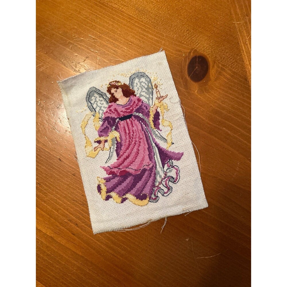 Vintage 90s Handmade Angel Cross Stitch Needlepoint Wall Hanging Holiday Gift